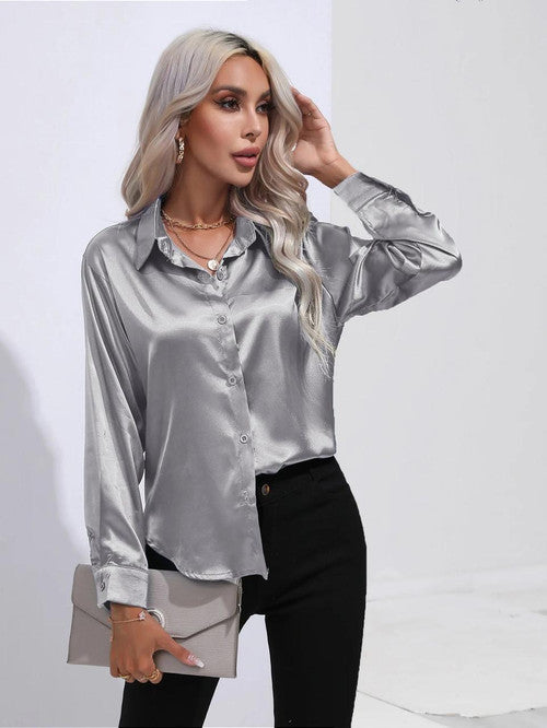Chemise en Satin Classe Unie