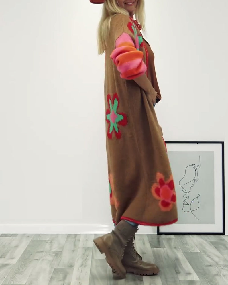 Cardigan long décontracté à motifs floraux