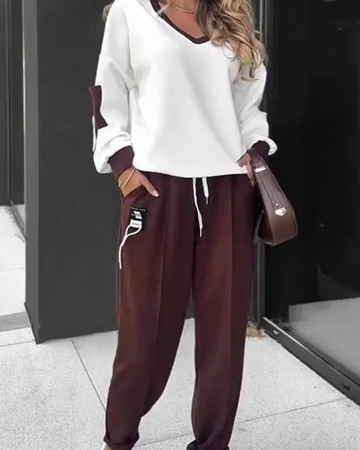 Ensemble Sweat-Shirt Et Jogging Color Block