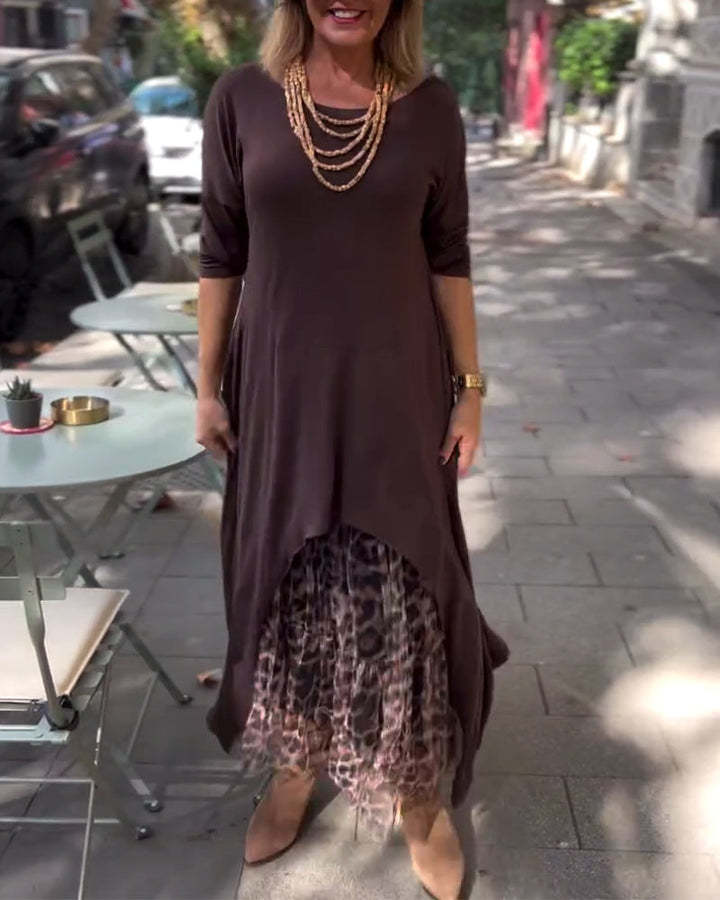 Robe À Manches Longues De Couleur Unie Irrégulière