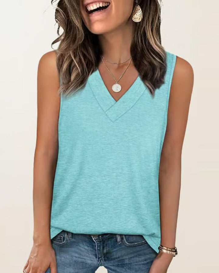Débardeur T-Shirt Femme Sans Manches Col V Amincissant Coupe Décontractée