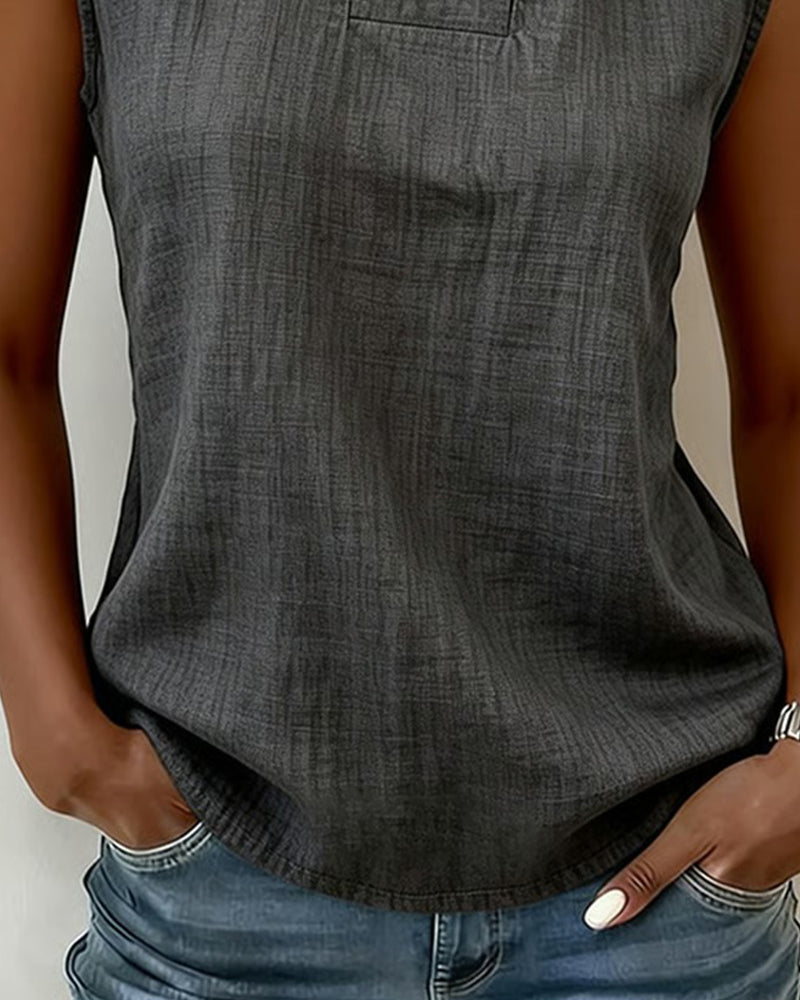 Gilet Sans Col Et Sans Manches De Couleur Unie