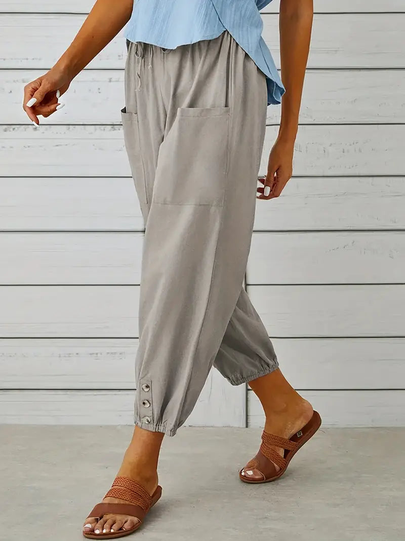 Luciane | Pantalon à cordon et boutons pour femme