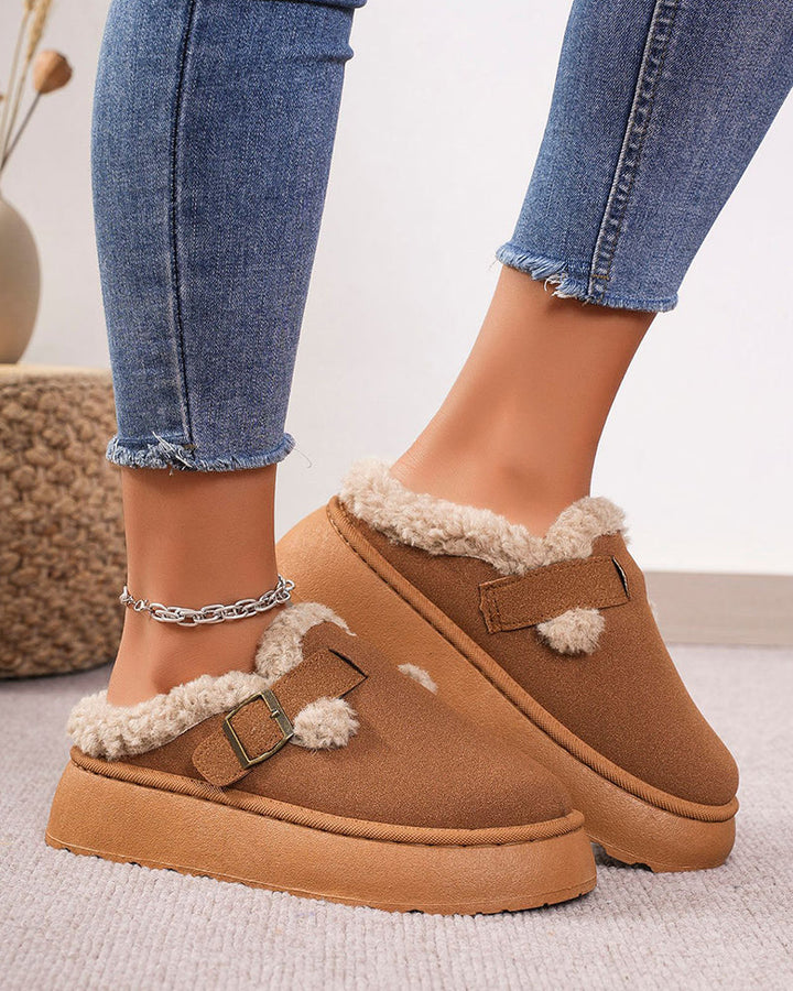Chaussons chauds à semelle épaisse et boucle en peluche