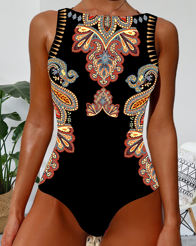 Maillot de Bain Paisley Sans Manches Monopièce