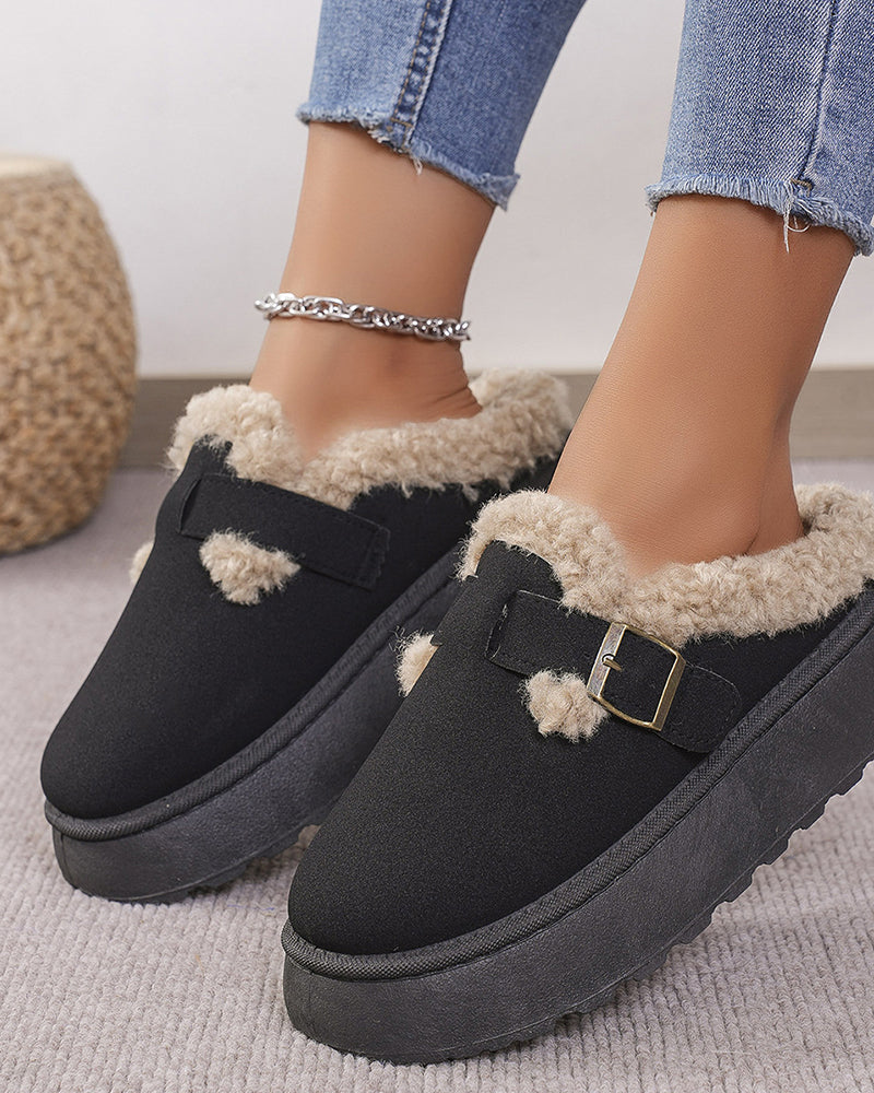 Chaussons chauds à semelle épaisse et boucle en peluche