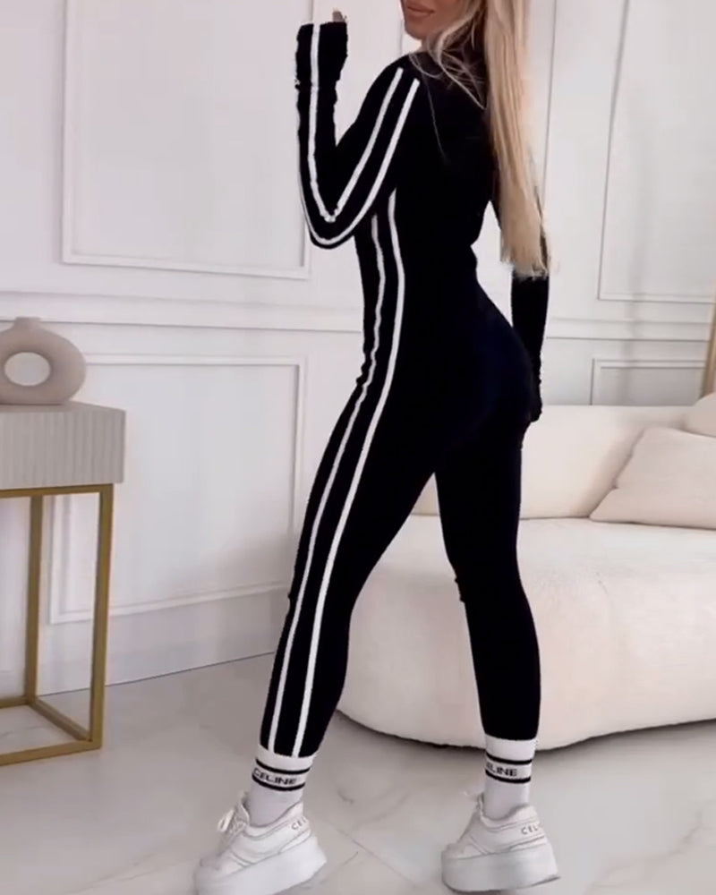 Combinaison sport décontractée à rayures collants et amincissante