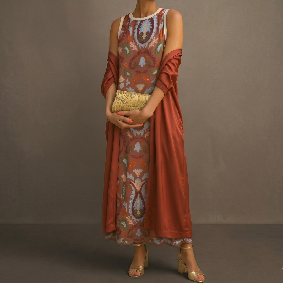 Chloé | Robe longue à motif floral avec gilet ajusté assorti