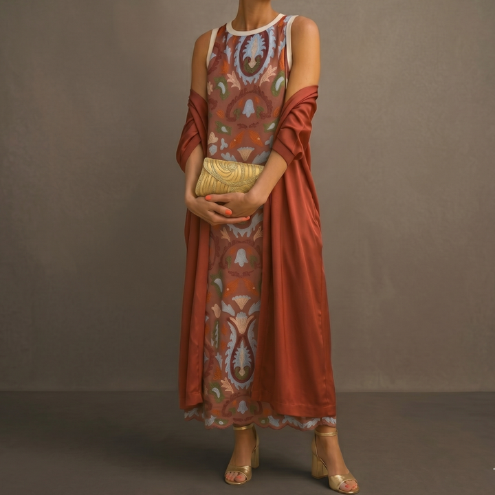 Chloé | Robe longue à motif floral avec gilet ajusté assorti