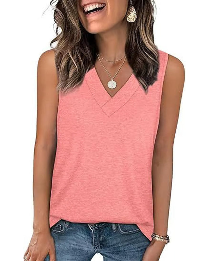 Débardeur T-Shirt Femme Sans Manches Col V Amincissant Coupe Décontractée