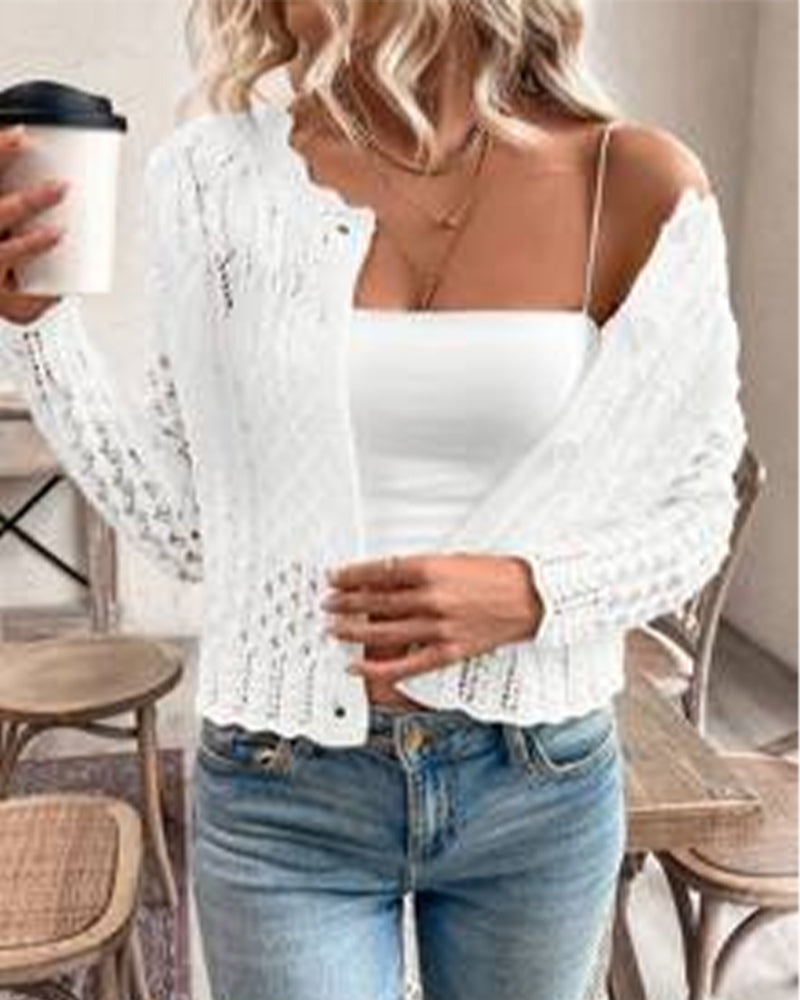 Cardigan Décontracté Col Rond Boutonné Tricoté