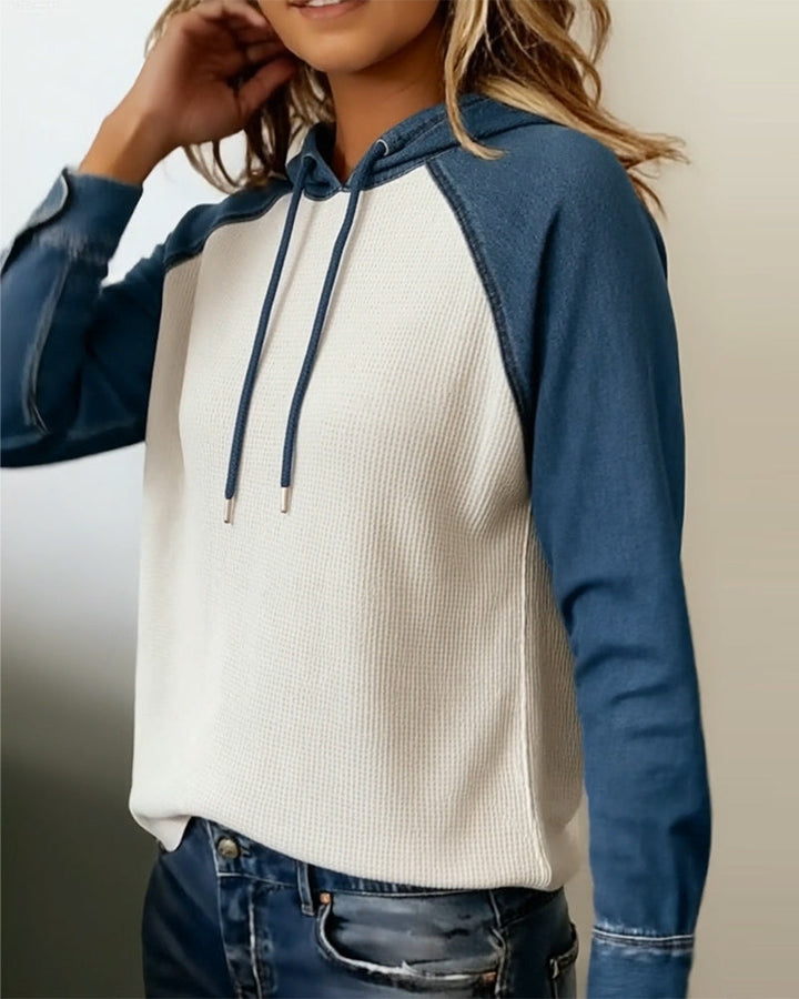 Sweat À Capuche Stylé Denim Tricoté Patchwork
