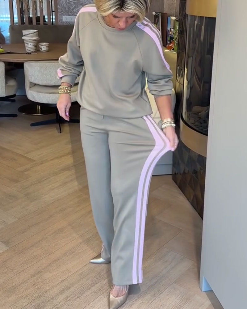 Ensemble Avec Sweat-Shirt Décontracté Et Ample À Rayures