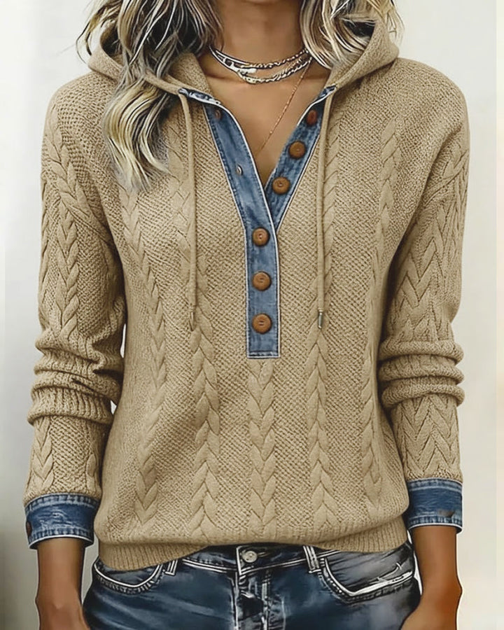 Sweat à capuche à coupe de couleur et boutons