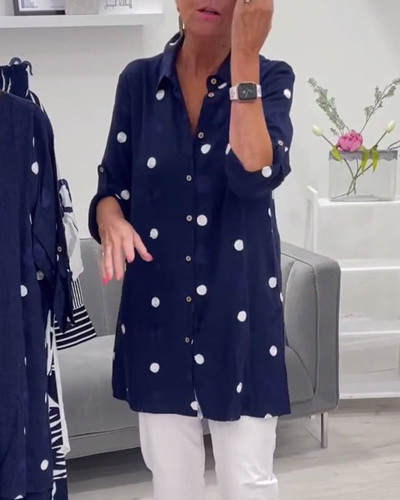 Chemise décontractée à revers imprimé à pois