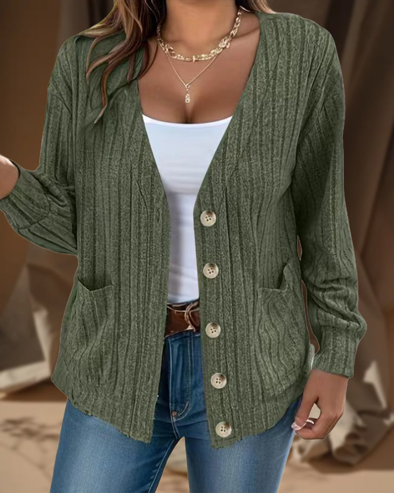 Veste manches longues col V couleur unie
