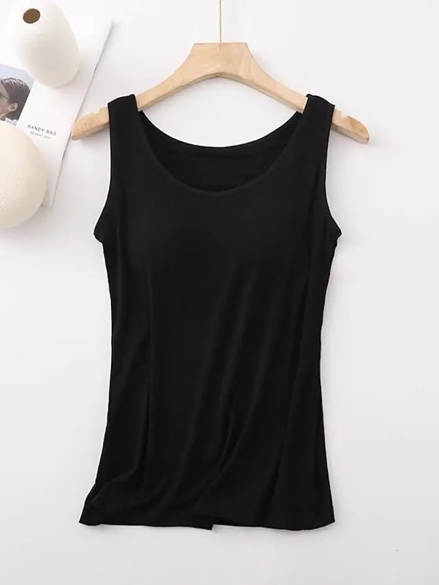 Débardeur Femme Avec Soutien-Gorge Intégré Sans Manches Décontracté Basique Col Rond Classique