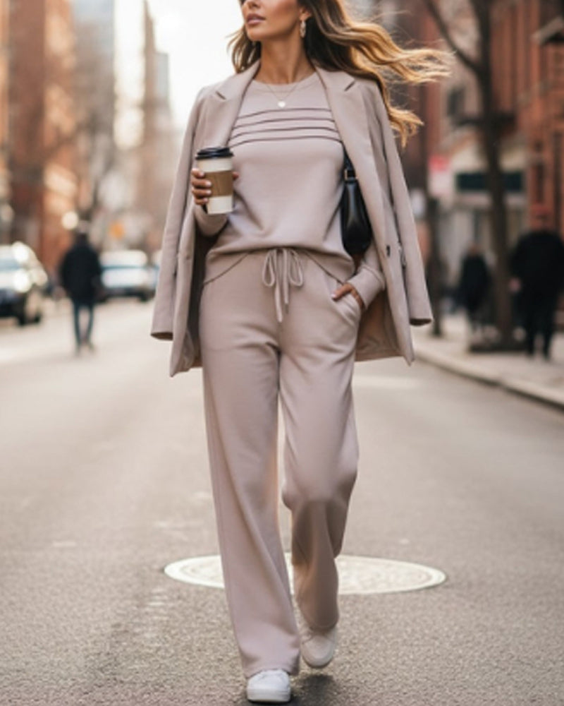 Set Haut à Col Rond pour Femme et Pantalon à Cordon