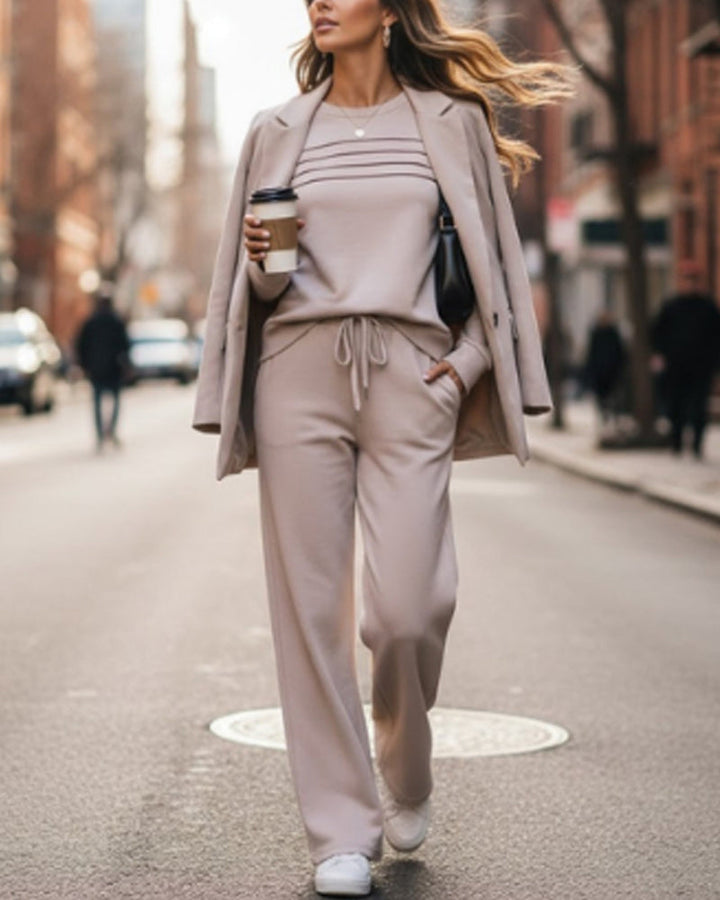 Set Haut à Col Rond pour Femme et Pantalon à Cordon
