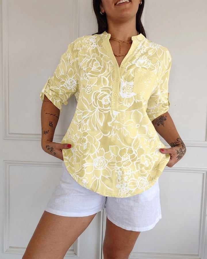Blouse Col V Boutonnée Imprimée