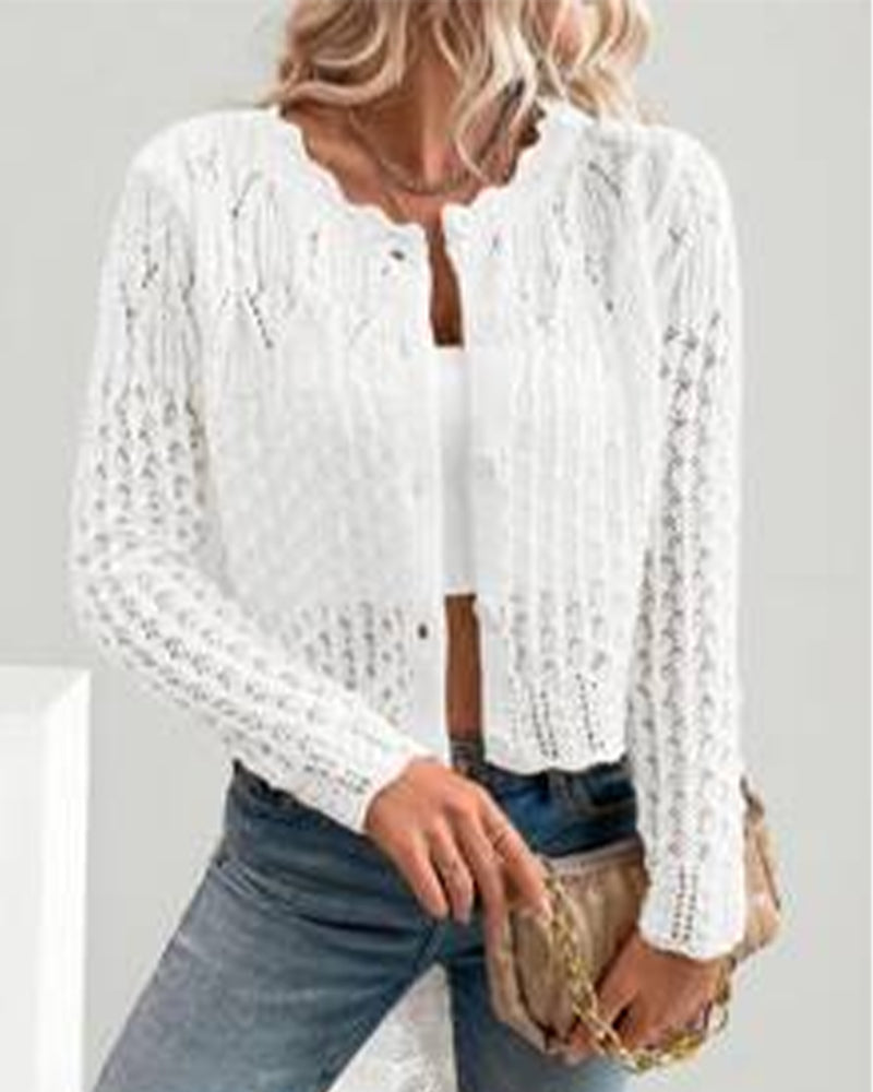 Cardigan Décontracté Col Rond Boutonné Tricoté