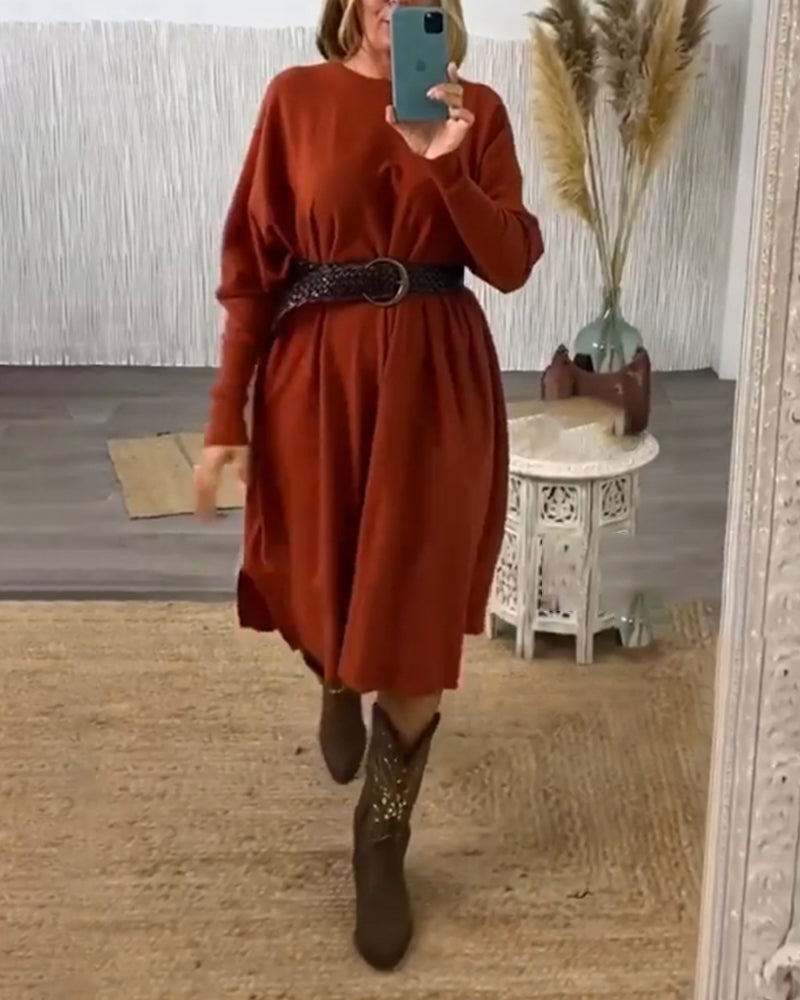 Robe pull à manches chauve-souris de couleur unie
