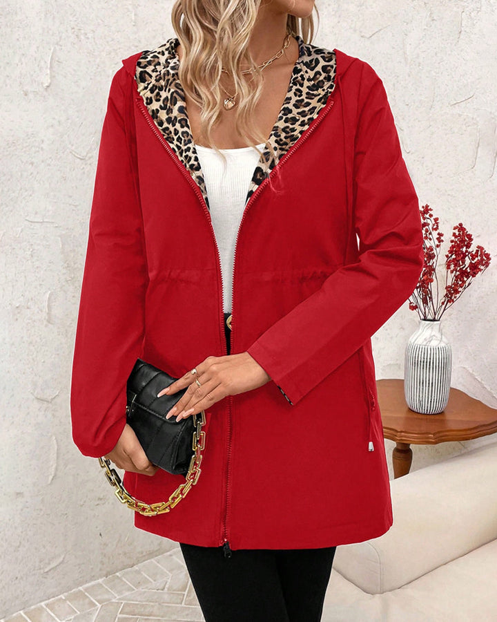 Manteau Avec Capuche Reversible Imprimé Léopard