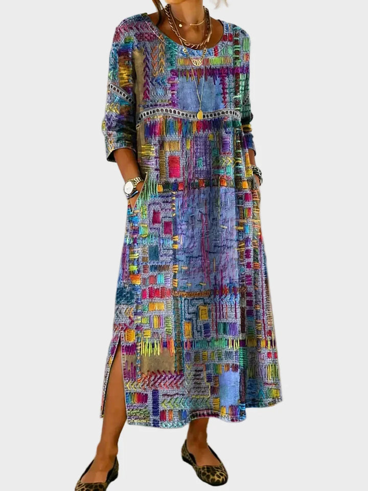 Alix | Robe en denim avec patchwork ethnique