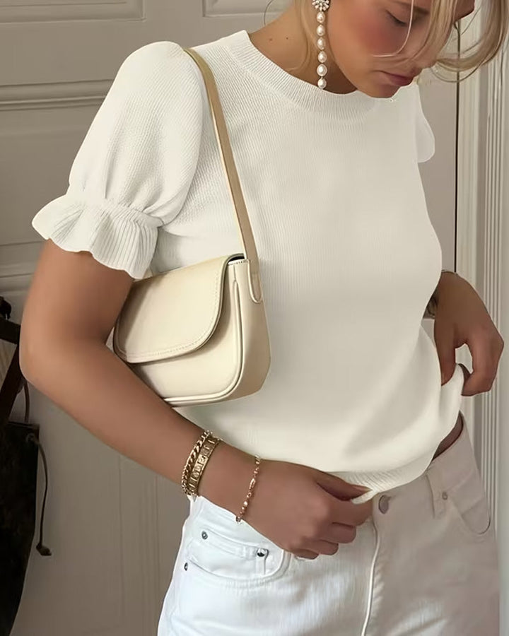 T-shirt Volantée Manches bouffantes Tricot