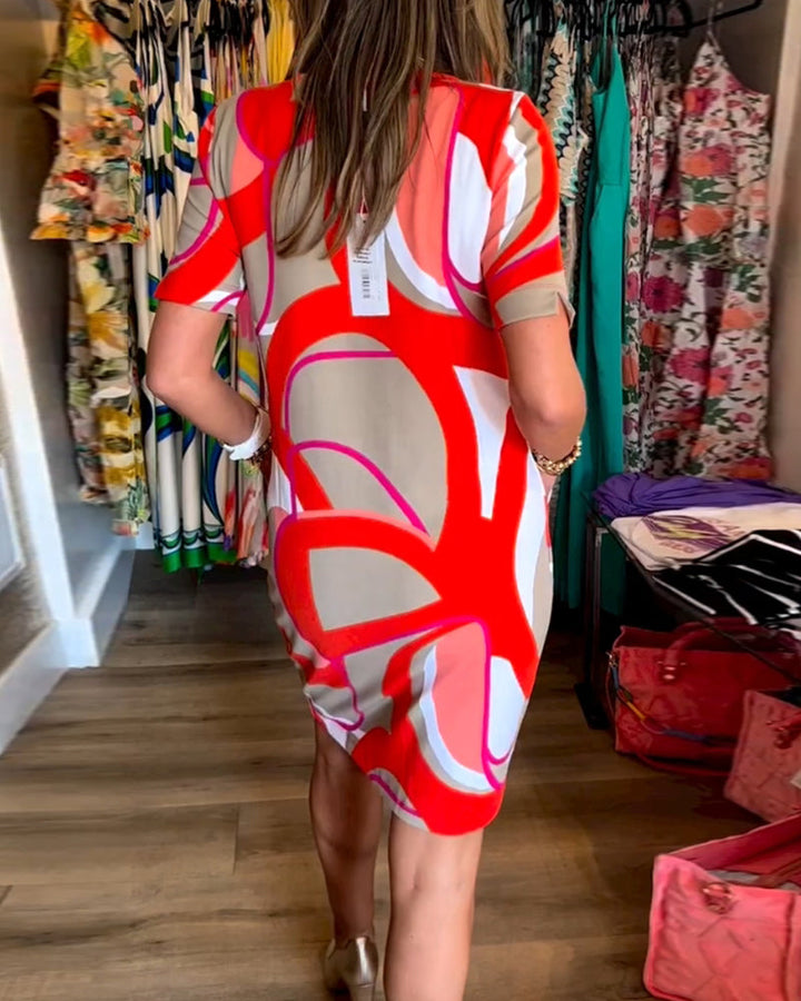 Robe imprimée droite à col en V