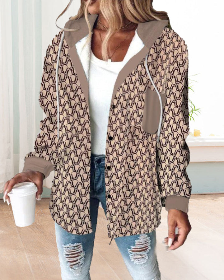 Manteau à capuche imprimé décontracté avec poche et lacets