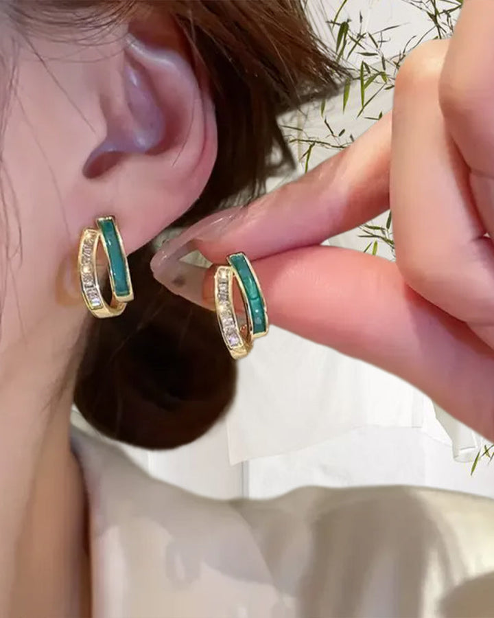 Boucles d'oreilles émeraude élégantes à double couche