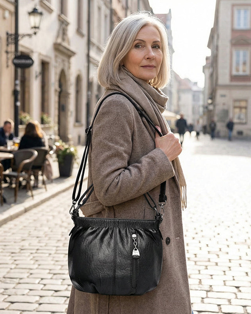 Sac À Main Décontracté Plissé Seau Cuir Souple