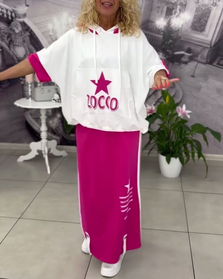 Ensemble À Capuche Cordon Jupe Imprimée