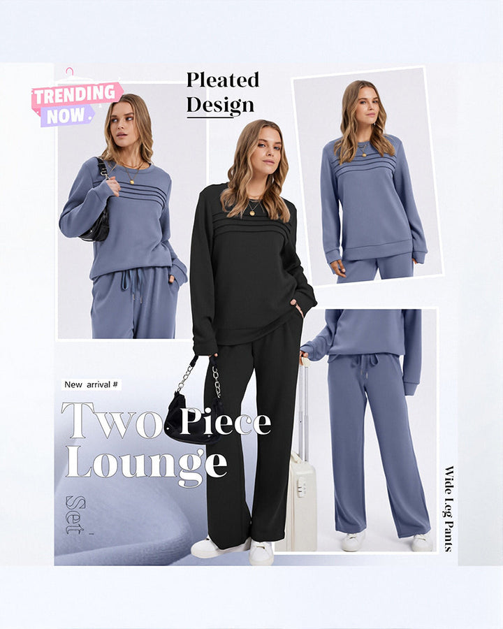 Set Haut à Col Rond pour Femme et Pantalon à Cordon