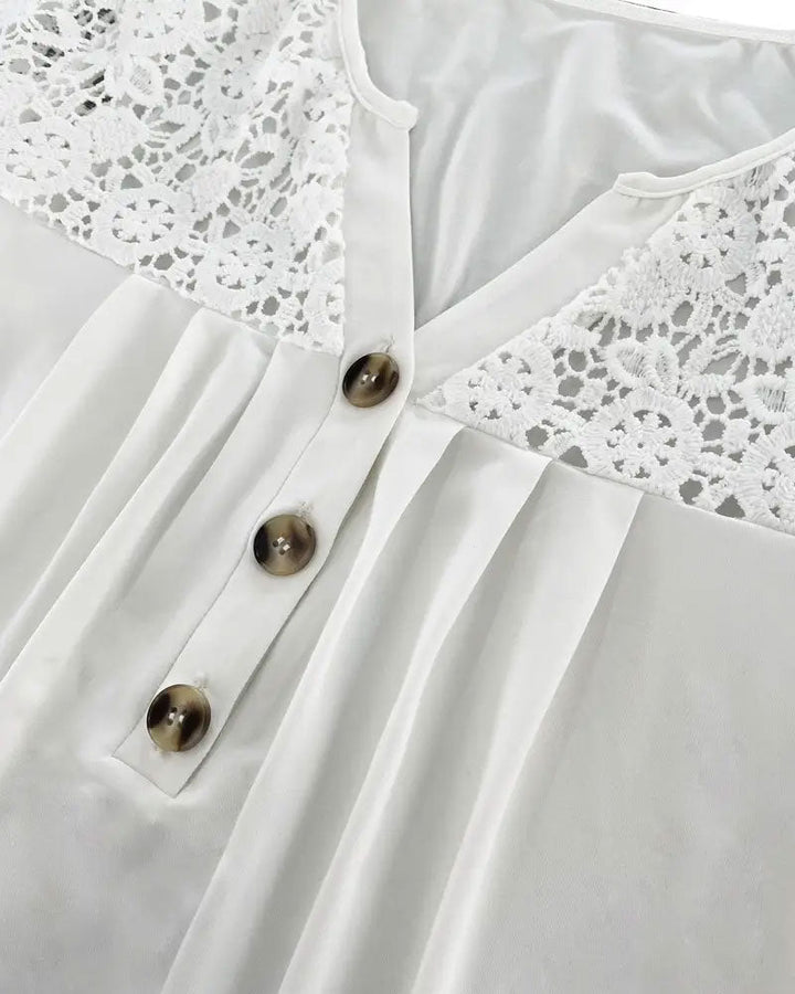 T-Shirt Creux Dentelle Patchwork Plissé