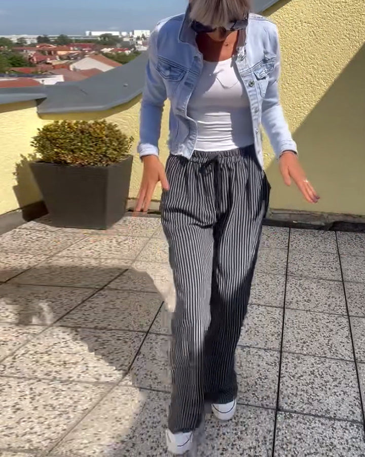 Pantalon droit ample décontracté à rayures