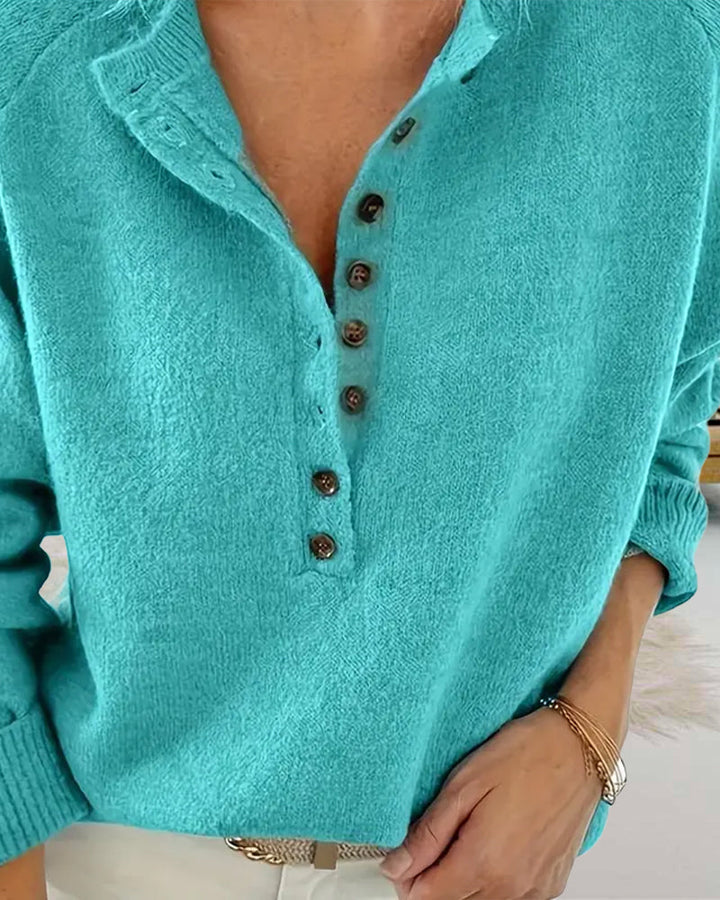 Pull décontracté à simple boutonnage de couleur unie