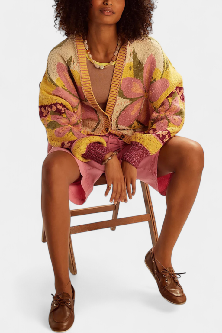 Inès | Cardigan Élégant à Motif Floral