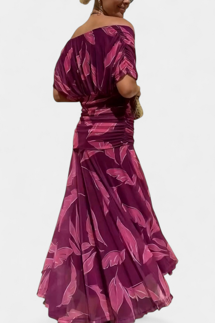 Inès | Longue robe fleurie avec encolure cœur