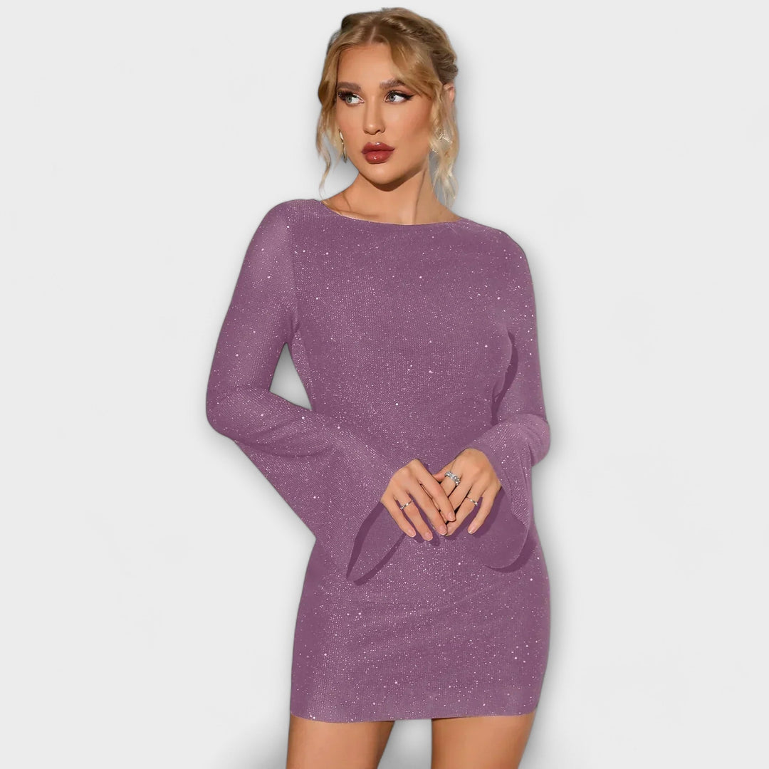 Robe dos nu à paillettes et manches longues