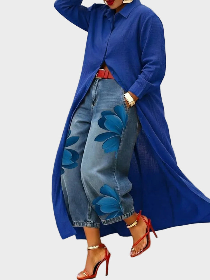 Alix | Robe lin & Ensemble denim fleuri