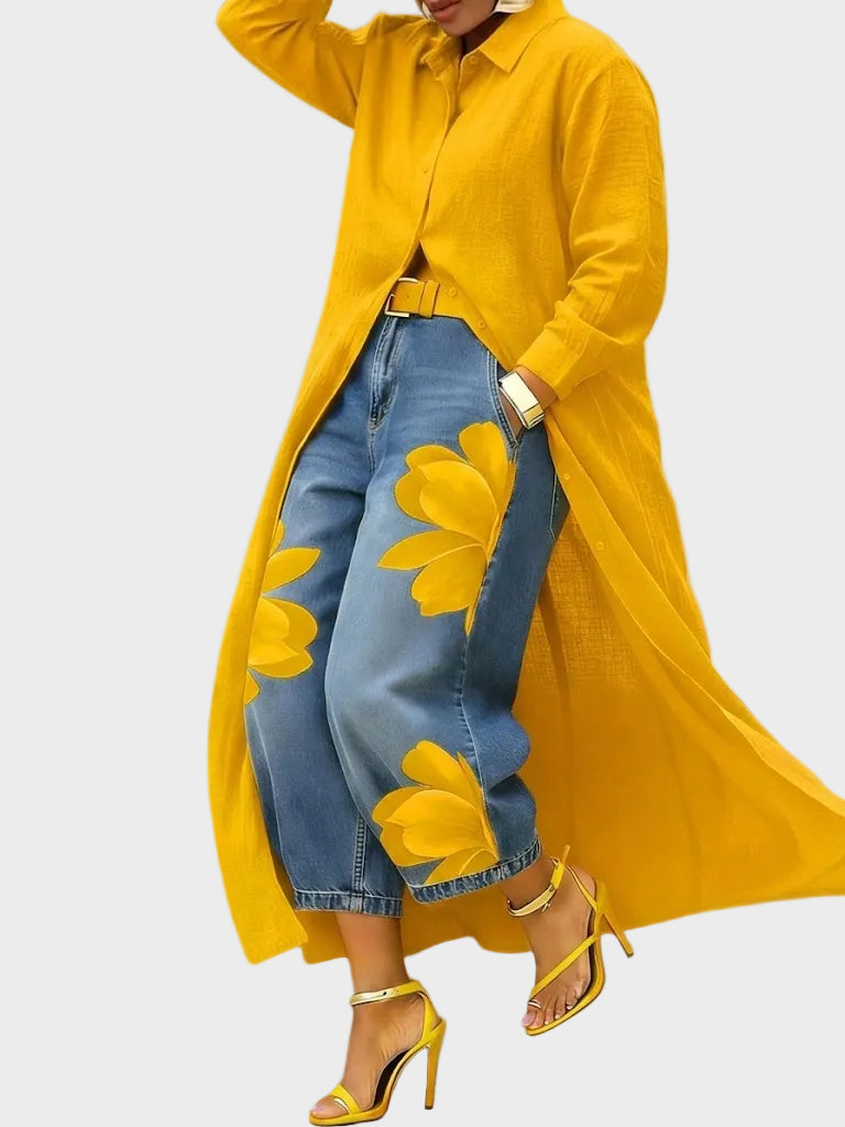 Alix | Robe lin & Ensemble denim fleuri