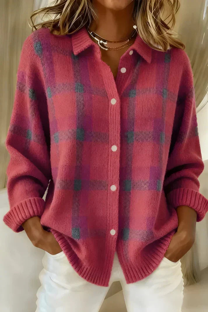 Capucine | Cardigan Doux à Carreaux