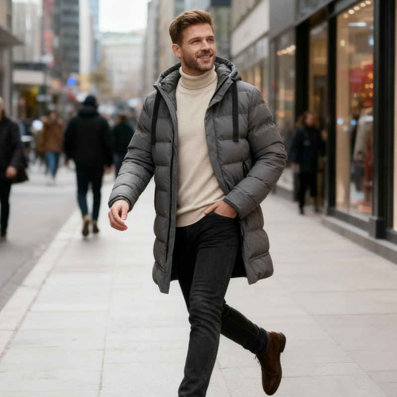 Victor | Veste matelassée longue pour homme à capuche