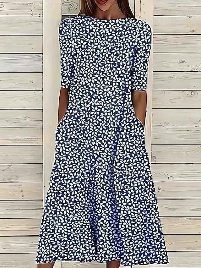 Capucine | Robe Midi aux Fleurs Marines